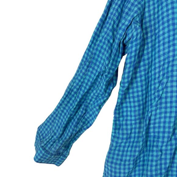 Multiples Blue Plaid Embroidered Tunic Mixed Fabric Top Boho Peasant Blouse OX - Picture 4 of 9